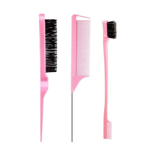 3 Pieces Teasing Brush Set Bristle Hair Brush 3 Row Teasing Brush Dual Edge Brush Sturdy Styling Comb Parting Comb for Brushing, Combing, Slicking Hair for Stylist Women ( Pink )