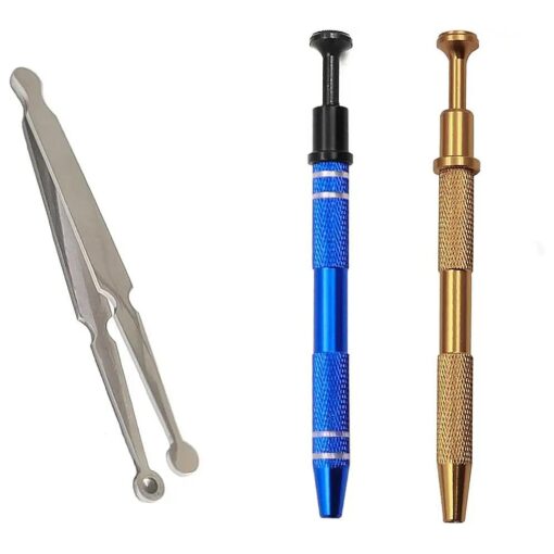 3 Pieces Piercing Ball Grabber Tool, Stainless Steel Jeweler 's Pick Up Tool, 4 Prong Diamond Claw Tweezers Pearl Grabber Pick Up Tool for Tiny Objects Ic Chips ( 3-5mm, Gold and Blue )