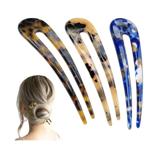 3 Pieces Large U Shaped Hair Pins for Girls Hairstyle, Acetate French Style Hair Sticks Forks, Vintage Updos Buns Hair Pins Clips for Thicker Hair 4.7" ( Vintage )