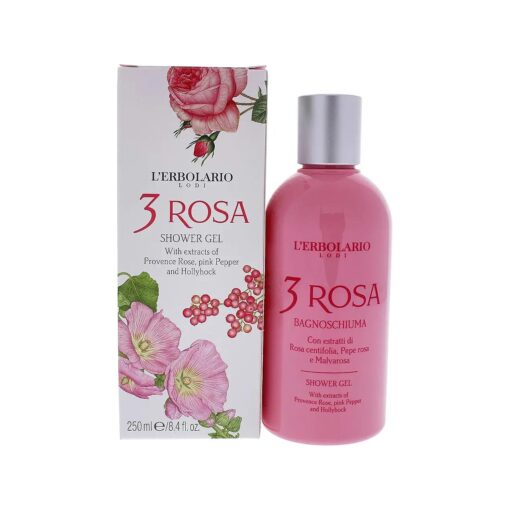 3 Rosa Shower Gel - Bath Foam With Seductive And Elegant Power - Preserves The Natural Moisture Of Skin Tissue - Perfectly In Tune With Feminine Allure - Ideal For Sensitive Skin - 8.4 Oz