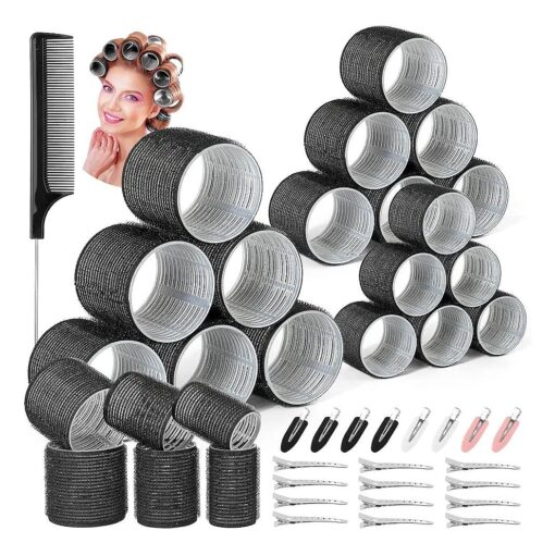 39PCS Self Grip Curlers 3 Sizes - Black 2.5in, 1.9in, 1.4in Rollers with Duckbill Clips for Long, Medium, Short, Thick, Fine Hair Volume and Bangs