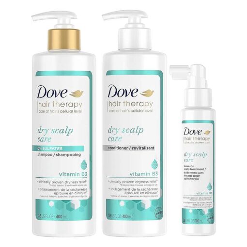 Dove Hair Therapy Regimen Hair Set Shampoo, Conditioner and Leave-On Scalp Treatment for Dry Scalp with Vitamin B3