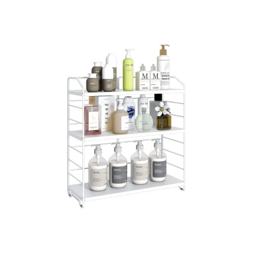 Bathroom Countertop Organizer, 3-Tier Bathroom Counter Organizer, 8-Levels Height Adjustable, Bathroom Organizer for Bathroom, Kitchen, Livingroom, Offices Storage, Metal White