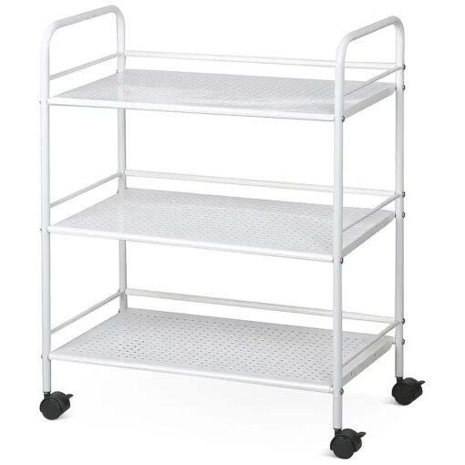 Topeakmart 3-Tier Salon Rolling Trolley Cart Beauty Storage Spa Holder Utility 3 Facial Tray for Hair Styling Facial Tools, Mobile Organizer, Medical Esthetic Supply Holder, Metal, White