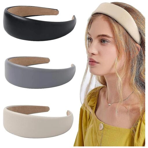 Ivyu Headbands Women Hair Head Bands - 3 Wide Leather Headband Fashion Cute Hairbands Hair Accessories for Girls and Women Headbands Made of Soft PU