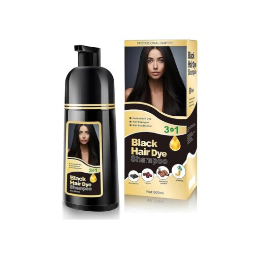 Black Hair Dye Shampo, Instant Black Dye Shampoo for Gray Hair,3-In-1 Color Shampoo-Long Lasting-100 % Gray Coverage-Herbal Ingredients For Men & Women 500ml-BLACK