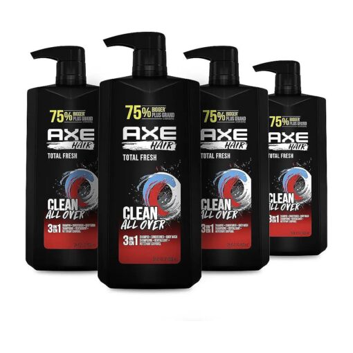 AXE 3-in-1 Body Wash Shampoo and Conditioner Easy Hair and Body Wash For Men Wash and Care Total Fresh Light and Fresh Scent Men 's Shampoo 28 oz 4 Pack