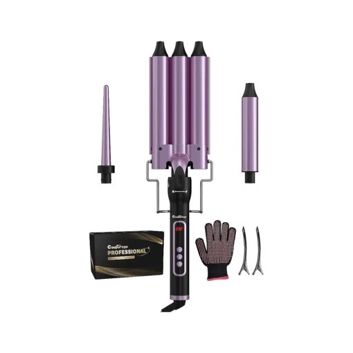 3 in 1 Curling Iron with LCD Temperature Display, 3 Barrel Curling Wand with Dual Voltage, Ceramic Fast Heating Hair Curlers, Create Beachy Waves & Long-Lasting Natural Waves for All Hair Lengths