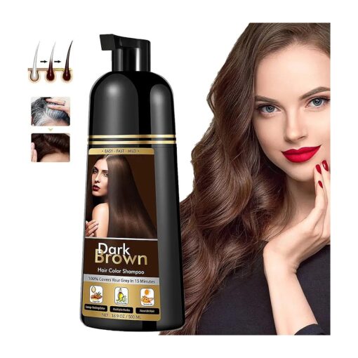 Hair Color Dye Shampoo Dark Brown for Gray Hair, Instant Natural Hair Dye Shampoo for Women & Man, 3-In-1 & Semi-Permanent, Herbal Ingredients & Ammonia-Free, Fast Acting and Long Lasting ( DARK BROWN )