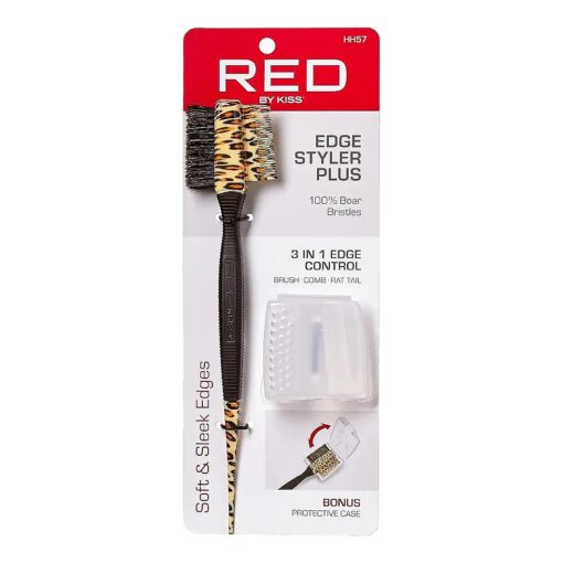 Red by Kiss Professional 3 IN 1 Edge Brush, Comb, Rat-tail Brush with Case