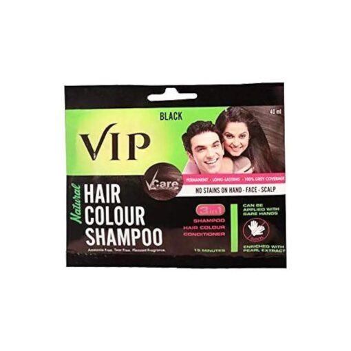 VIP 3 in 1 Hair Color Shampoo 240ml ( Pack of 6 ) ( Black ) | Ammonia Free Instant Hair Colour Can be Applied With Bare Wet hands on Hairs, Mustache, Beard, Chest & hands