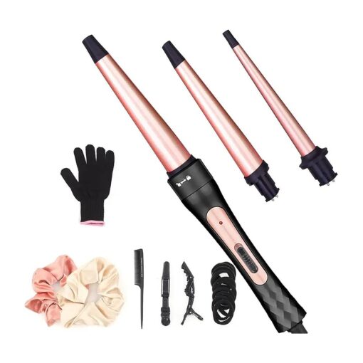 Curling Iron Wand Set, Curling Wand 3 in 1 Hair Curling Wands Interchangeable Ceramic 0.35-1.25inch Barrel Hair Curler, with Heat Resistant Glove