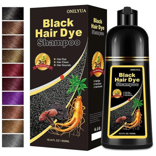 Black Hair Dye, Hair Dye shampoo, Instant Hair Color Shampoo for Men and Women, 3 in 1 Hair Dye Shampoo 16.9 Floz, Gray Hair Coverage Shampoo Para Canas ( Black )