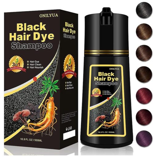 Natural Black Hair Dye Shampoo 3 in 1 for Women & Men, 100 % Grey Hair Coverage in 15 Minutes, Herbal Hair Color Shampoo Black Hair Dye, Instant Coloring Shampoo 500ML - Champu Con Tinte Para Canas