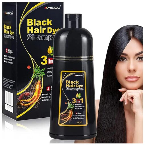 MEIDU Black Hair Dye Shampoo for Gray Hair, Semi-Permanent Hair Color Shampoo for Women and Men, Herbal and Ammonia Free, 3 in 1-100 % Grey Coverage ( 17.6 Fl oz )