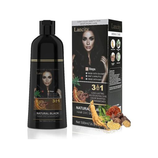 Hair Dye Shampoo 3 in 1 Instant Hair Color Shampoo Gray Coverage for Men & Women Herbal Ingredients Fast Hair Coloring Shampoo ( Black )