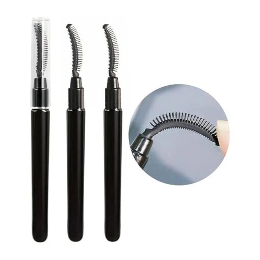 Eyelash Comb, Lashes Brush Separator Mascara Brush Eyelashes Definer Lash Separating Cosmetic Tool Silicone Comb, With Dust Cover, 3 Pcs, Black ( 3 Black )