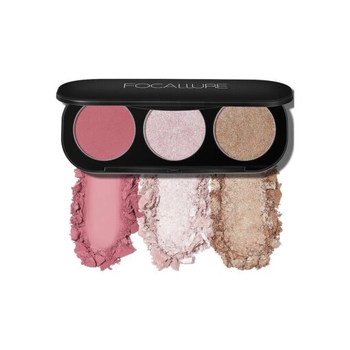 FOCALLURE Blush and Highlighter Palette,3 in 1 Makeup Powder, Cruelty-Free Matte, Shimmer Illuminator for a Glowing Look, # 03