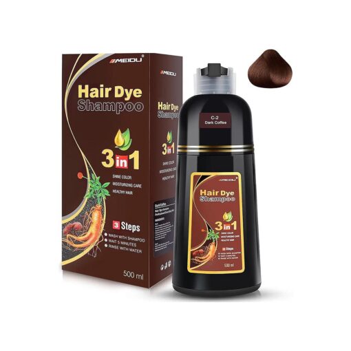 MEIDU Dark Brown Hair Dye Shampoo Instant Hair Color Shampoo - Hair Dye Shampoo 3 In 1 For Gray Hair Coverage Herbal Ingredients For Women & Men 500ml