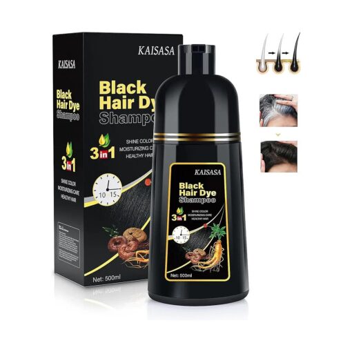 Black Hair Dye Shampoo 3 in 1 for Gray Hair, Hair Color Shampoo for Women & Men, Herbal Ingredients, Shampoo Black Hair Dye in Minutes/Semi-Permanent/ ( 17.6 FL OZ )