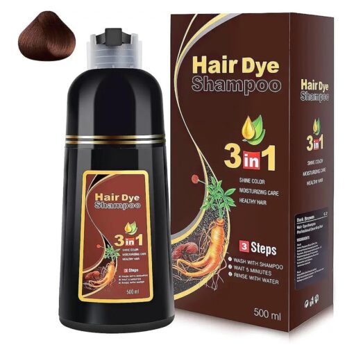 Hair Dye Shampoo 3 in 1 for Gray Hair, Herbal Ingredients Shampoo Hair Dye for Women Men, Grey Coverage Shampoo 500ml ( Brown )