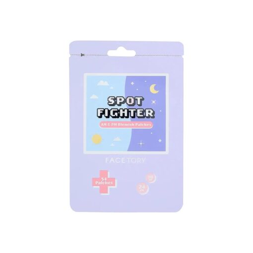 FACETORY Spot Fighter Trial Pack AM and PM Blemish Patches for Pimples Spot Treating Patch for Morning and Night, 54 Hydrocolloid Patches ( Sizes : 10 mm and 14 mm )