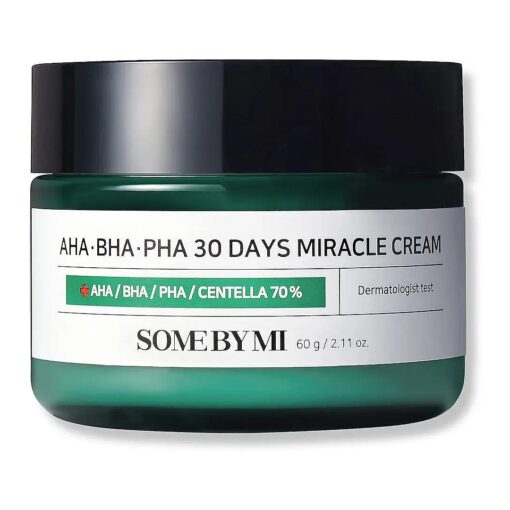 SOME BY MI AHA BHA PHA 30 Days Miracle Cream - 2.02Oz, 60ml - Made from Tea Tree Water for Sensitive Skin - Mild Face Moisturizer for Skin Calming and Soothing - Pore and Sebum Care - Korean Skin Care