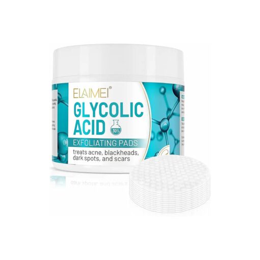 30 % Glycolic Acid Pads Wipes for Skin Care Exfoliating Cleansing, Face Pore Cleaner Minimizer Acne Treatment, Chemical Peel Solution for Dark Spots, Breakouts, Scars, Reduce Wrinkle Fine Line, 50 Pads