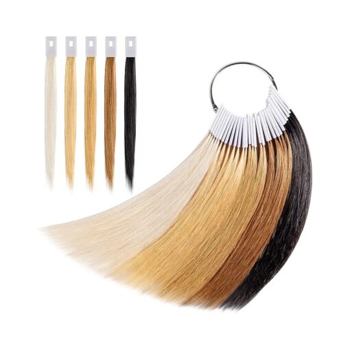 Noverlife 30PCS Pure Human Hair Color Swatches, Natural Hair Color Testing Swatch, Hair Strand Test Color Rings, Hair Dying Color Swatches Human Hair Color Ring Samples for Salon Hairdressing Practice