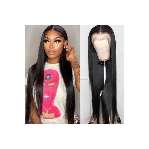 30 Inch Black Hair Lace Front Wigs Pre-Plucked Long Straight Hair Glueless HD Lace Wigs with Baby Hair Heat Resistant Fiber Hair Synthetic Lace Front Wig for Black Women