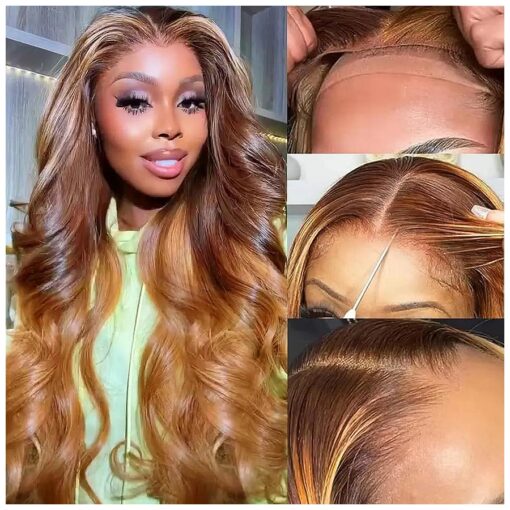 30 Inch Honey Blonde Lace Front Wigs Human Hair Pre Plucked Glueless 4/27 Colored Body Wave Lace Frontal Wigs Human Hair with Baby Hair 13x4 HD Transparent Ombre Lace Front Wig Human Hair ( 30in )