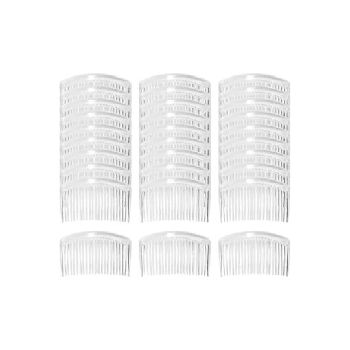 Cinaci 30 Pack 3 Inch White Clear Plastic French Hair Side Combs Wedding Bridal Veil Comb Fine Hair Slide Hair Clips Small Clear Barrettes Bun Holder with 23 Teeth DIY Headpieces Accessories for Women