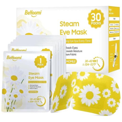 30Packs Steam Eye Mask for Sleeping, Disposable Heated Eye Masks, Self Heating Warm Compress for Eyes, Sleep Mask for for Home Spa Office Travel - CHAMOMILE Scent