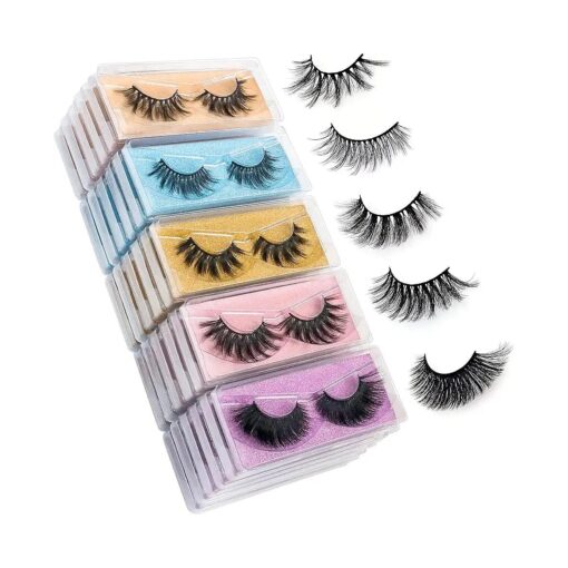 Wholesale Mixed Lashes Pack 3D Faux Mink Eyelashes 5 Style 30 Pairs Fluffy Volume Natural Charming Look Medium Length Eyelashes Cotton Band Handmade Reusable Soft False Eyelashes ( 5 styles-30 pairs )