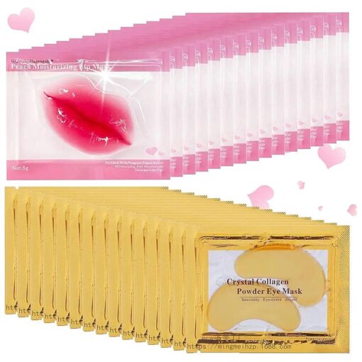 30 Pairs Lip Masks & 24K Gold Gel Eye Masks, Crystal Collagen Eye Patches for Puffy Eyes, Moisturizing & Reducing Fine Lines Dark Circleeye Patches for Women Men