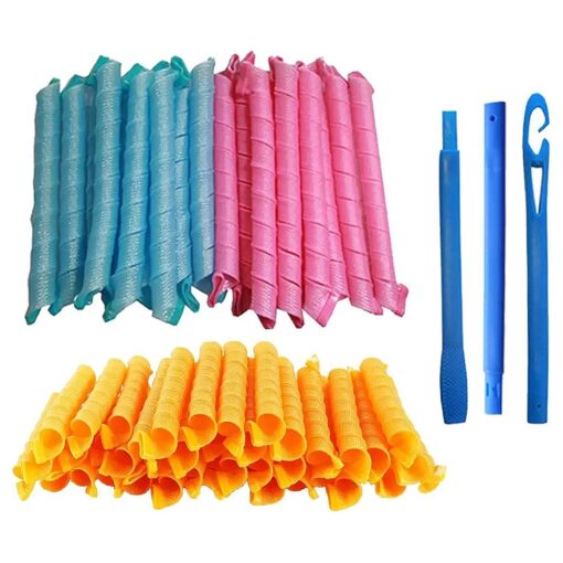 30 Piece Magic Hair Curlers Spiral Curls Styling Kit, Hair Curlers Corkscrew Curls Styling Kit, Heatless Hair Curlers for Extra Long Hair up to 22" Magic Hook Included ( 55cm, Blue/Pink/Orange )