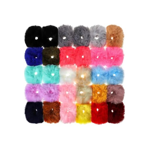 30 Pieces Faux Fur Hair Scrunchies Pompom Ball Elastic Hair Band Fluffy Ponytail Holders Pom Hair Ties for Women Hair Accessories, 21 Colors