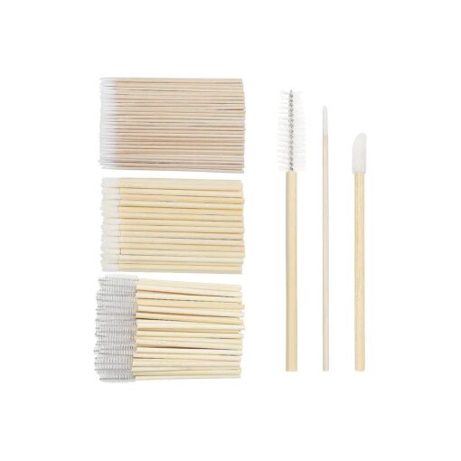 300 PCS/Sets Eyelash Extension Supplies 200pcs Disposable Micro Swab Brush Match 50pcs Eyebrow Spoolie 50pcs Lip Brush Mascara Wand Applicator Mascara Applicator eyelashes Tool ( Bamboo kits )