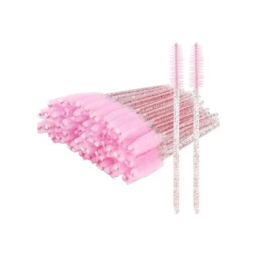 300 Pack Disposable Mascara Wands for Eyelash Extensions Eye Lash Applicators Makeup Brushes Tool kits, Crystal Red-Pink