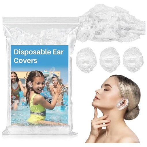 300 Pack Disposable Ear Covers - Plastic Ear Covers Waterproof Plastic Ear Protection Ear Caps for Hair Dye, Shower, Bathing, Salon, Spa, Hotel, Home