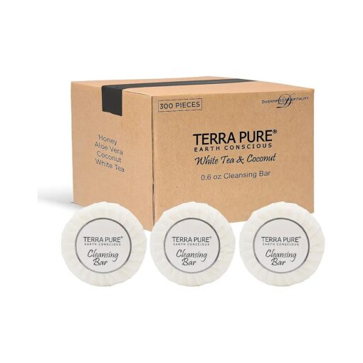 Terra Pure White Tea and Coconut Hotel Soap | Travel Size Toiletries Bulk Set for Airbnb Essentials | 0.6oz Bar Soap | 300 Pieces