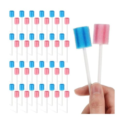 300 Pieces Oral Swabs Disposable Mouth Swabs Sponge Dental Swabsticks Unflavored for Mouth Cleaning Oral Care Health, Pink and Blue ( not Individual Packing )