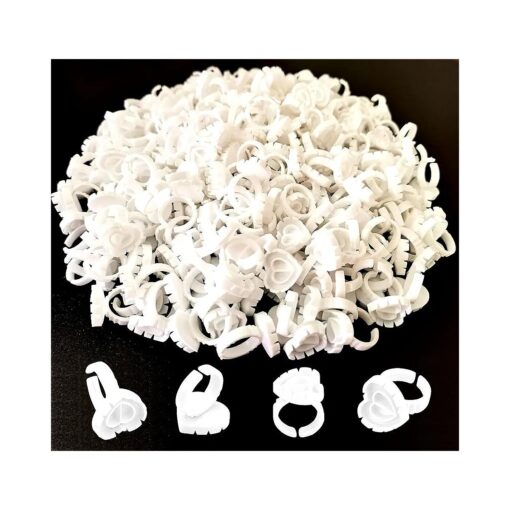 300 PCS Glue Rings for Eyelash Extension, Heart Glue Rings for Lash Eyelash Extension Supplies, Lash Glue Rings Smart Glue Cups Eyelash Glue Holder, Blossom Glue Ring Fan Fanning Glue Cups, White