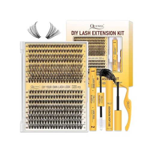 QUEWEL DIY Lash Extension Kit, 320 Pcs Lash Clusters Kit with Lash Bond and Seal Cluster Lashes Glue Remover Eyelash Clusters Applicator Tool for Natural Look DIY At Home ( ZS-30D+40D-kit )