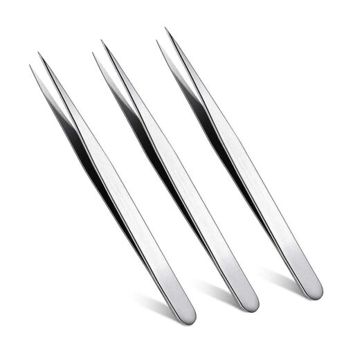 3 Pieces Straight Pointed Tip Tweezers Isolating Tweezers Eyelash Extensions Tweezers Lash Tweezers Pointed Blackhead Remover Precision Eyebrow Splinter ( Classic Style,5.31 Inch )