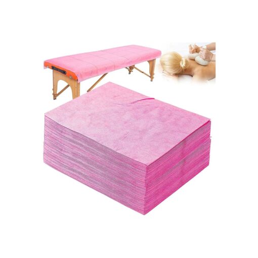 50 PCS 31" X 79" Thick Soft Massage Table Sheets Sets Disposable SPA Bed Sheets Non Woven Fabric Lash Bed Cover ( Pink )