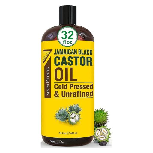 Seven Minerals, Pure Jamaican Black Castor Oil - Big 32 fl oz Bottle - Unrefined & Hexane Free - for Hair Growth, Thicker Eyelashes & Eyebrows, Dry Skin, Healing, Hair Care