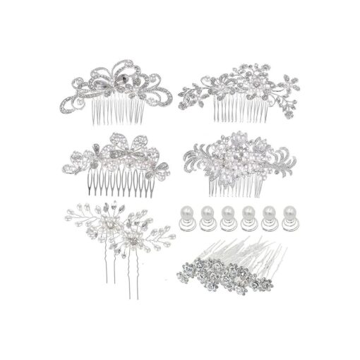 inSowni 32 Pack Silver Wedding Hair Side Combs+U-shaped & Twist Bridal Hair Pins Pieces Accessories Rhinestone Pearls for Women Girls Brides Bridesmaids