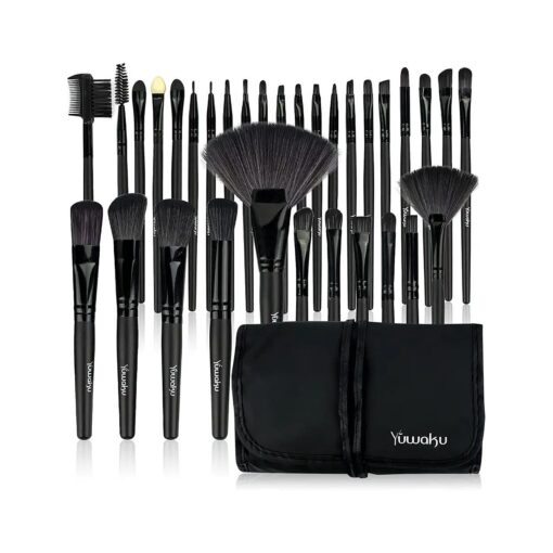 Makeup Brushes 32pcs, Yuwaku Professional Makeup Brush Set, Kabuki Face Eyes Shadow Eyeliner Foundation Blush Lip Powder Liquid Cream Blending Brushes ( BLACK )