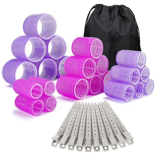 33 Pcs Hair Rollers set, Self Grip Hair Rollers for Long Medium Short Hair, ELASO Jumbo Large medium Hair Curlers ( 22 Velcro Rollers + 10 Stainless steel Clip +1 Storage Bag )